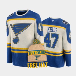 Torey Krug St. Louis Blues 2022 Winter Classic #47 T-Shirt Free Hat Blue Cream Retro Archival